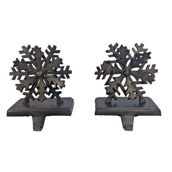 Christmas Metal Snowflake Christmas Stocking Holder Shelf Mantle 6.5 in Pair - Picture 1 of 10